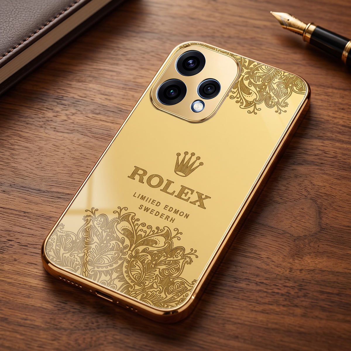 Oppo Reno 15 5G Rolex Crown Gold Electroplated Glass Phone Back Case