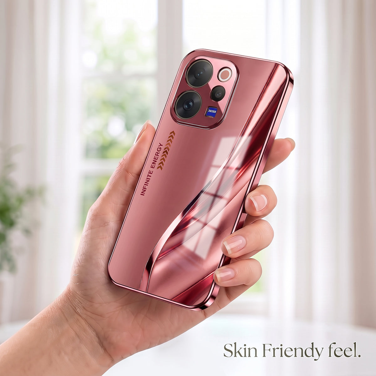 Vivo V70 5G Luxury Infinity Energy Pink Electroplated Glass Phone Back Case