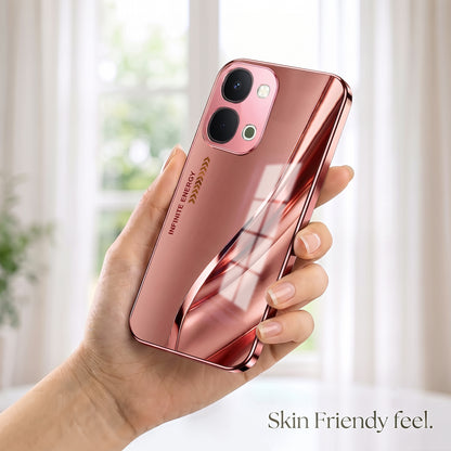 Vivo T5x 5G Luxury Infinity Energy Pink Electroplated Glass Phone Back Case