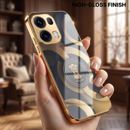 Oppo Reno 13 Pro 5G Royal Emblem Gold Electroplated Glass Phone Back Case