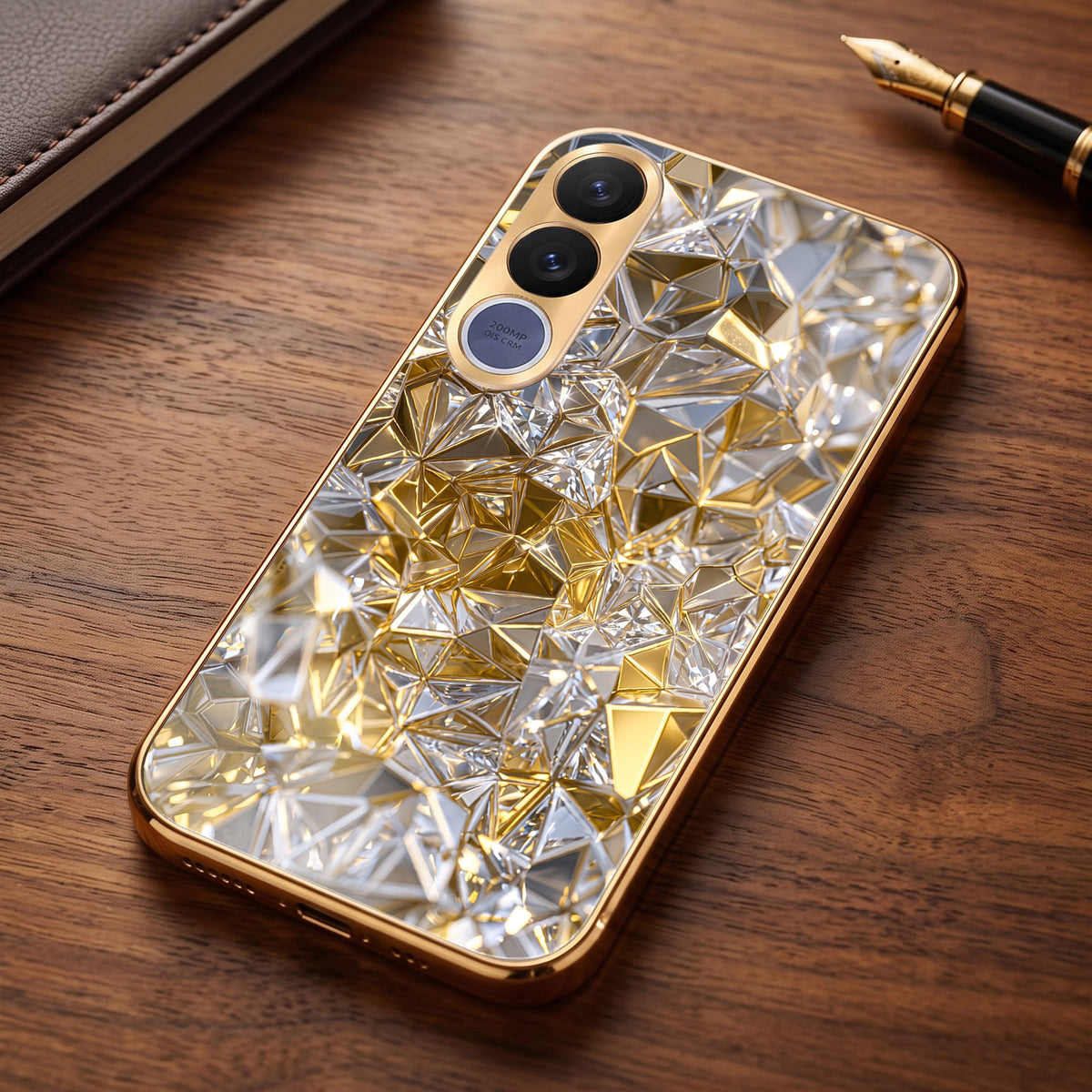 Vivo V70 FE 5G White Diamond Shatter Gold Electroplated Glass Phone Back Case