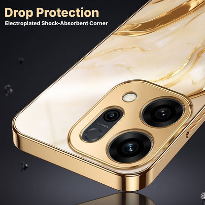 Oppo Reno 14 5G Marvel Texture Gold Electroplated Glass Phone Back Case