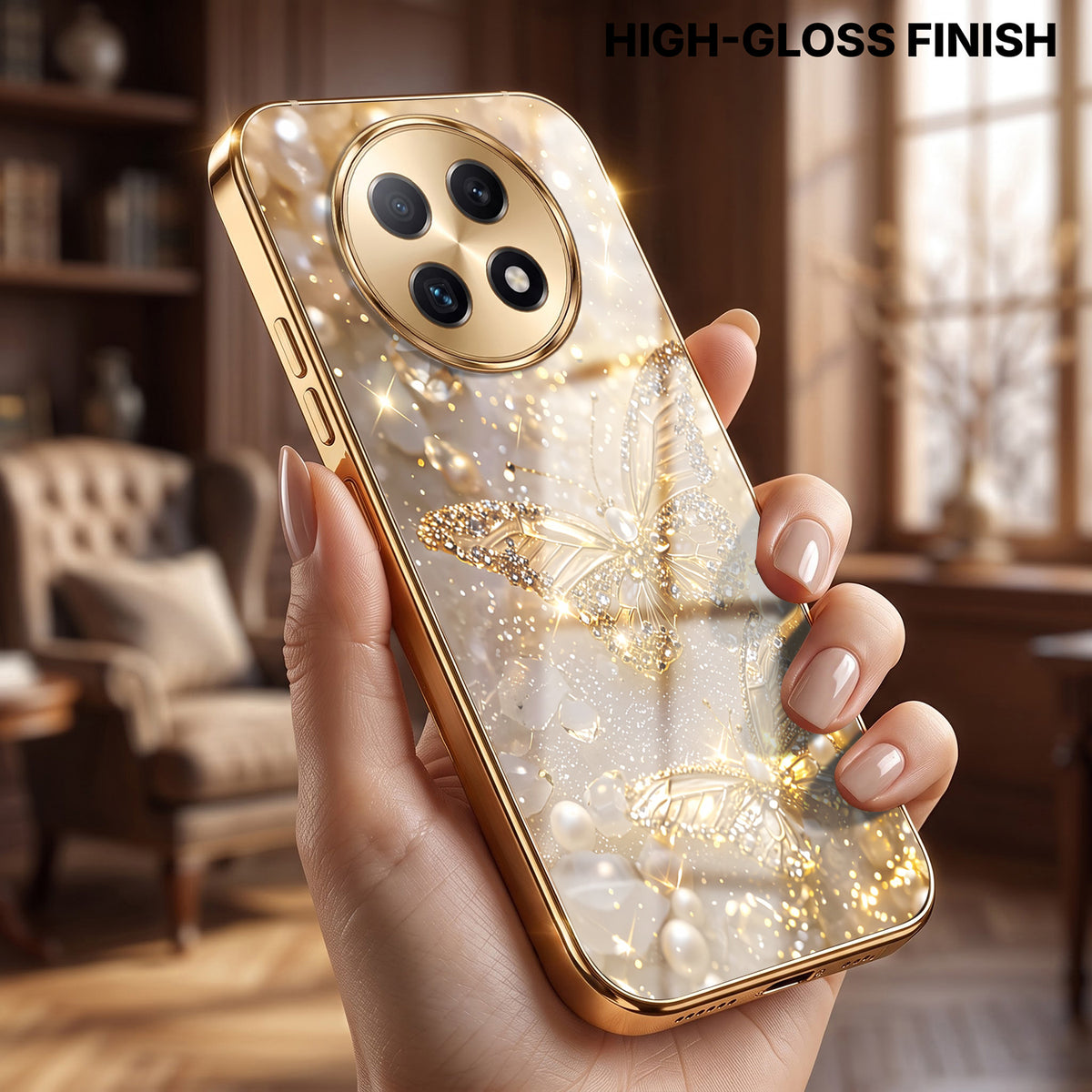 Oppo F29 Pro 5G Golden Butterfly Gold Electroplated Glass Phone Back Case
