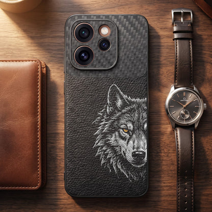 Oppo Reno 15 Pro Mini 5G Wolf Focus Carbon Fiber Leather Hybrid Back Case