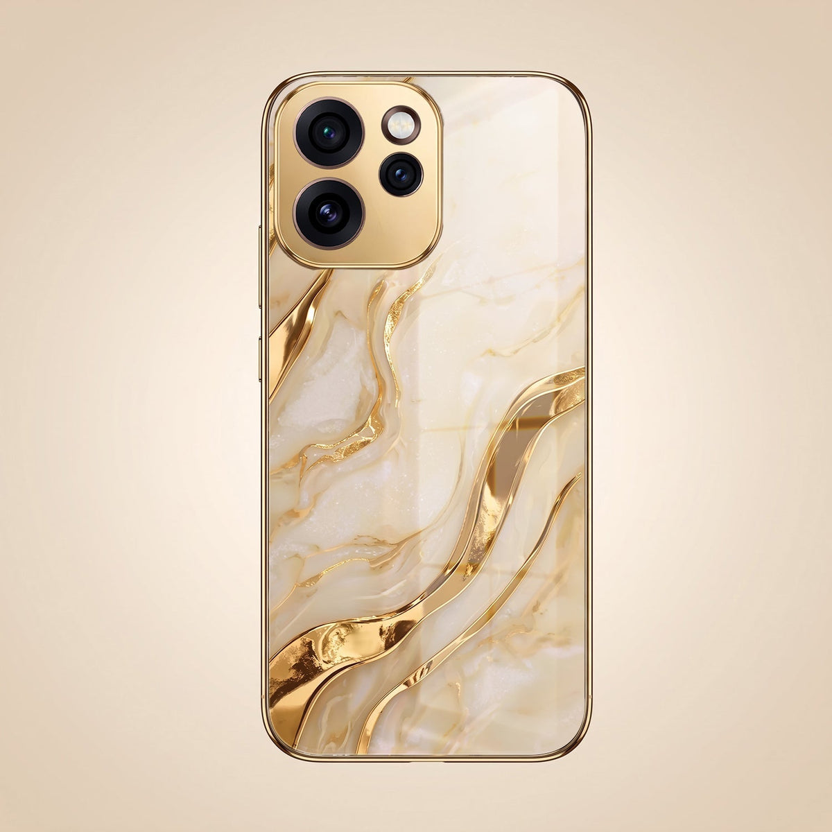 Oppo Reno 15 Pro Mini 5G Marvel Texture Gold Electroplated Glass Phone Back Case