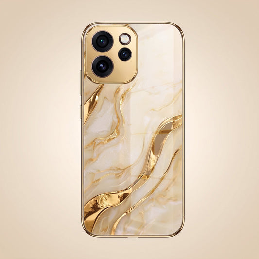Oppo Reno 15 Pro Mini 5G Marvel Texture Gold Electroplated Glass Phone Back Case