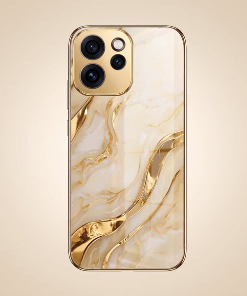 Oppo Reno 15 Pro Mini 5G Marvel Texture Gold Electroplated Glass Phone Back Case