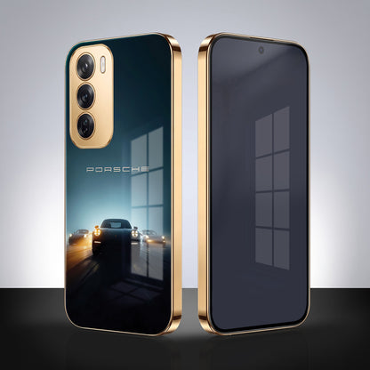 Oppo Reno 12 Pro 5G Porsche Luxury Gold Electroplated Glass Phone Back Case