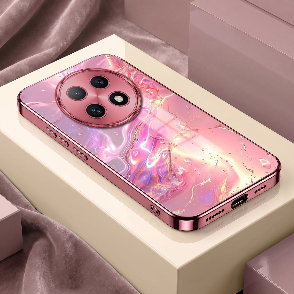 Oppo F29 Pro 5G Pearl Aurora Pink Electroplated Glass Phone Back Case