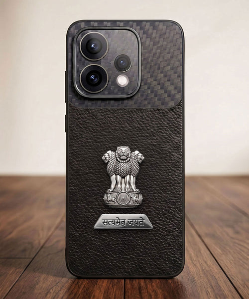 Oppo Reno 15 5G Satyamev Jayate 2-in-1 Emblem Carbon Fiber Leather Phone Case
