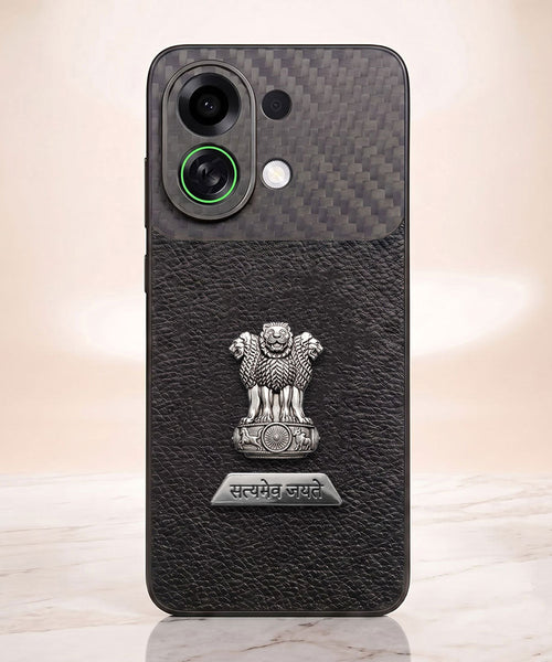 Oppo K13 Turbo 5G Satyamev Jayate 2-in-1 Emblem Carbon Fiber Leather Phone Case