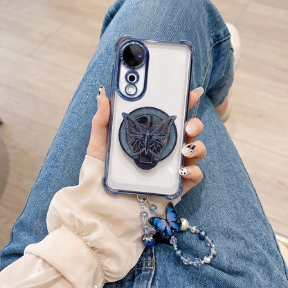 Vivo V40 Pro 5G Transparent Airbag Butterfly Stand Case with Charm Strap
