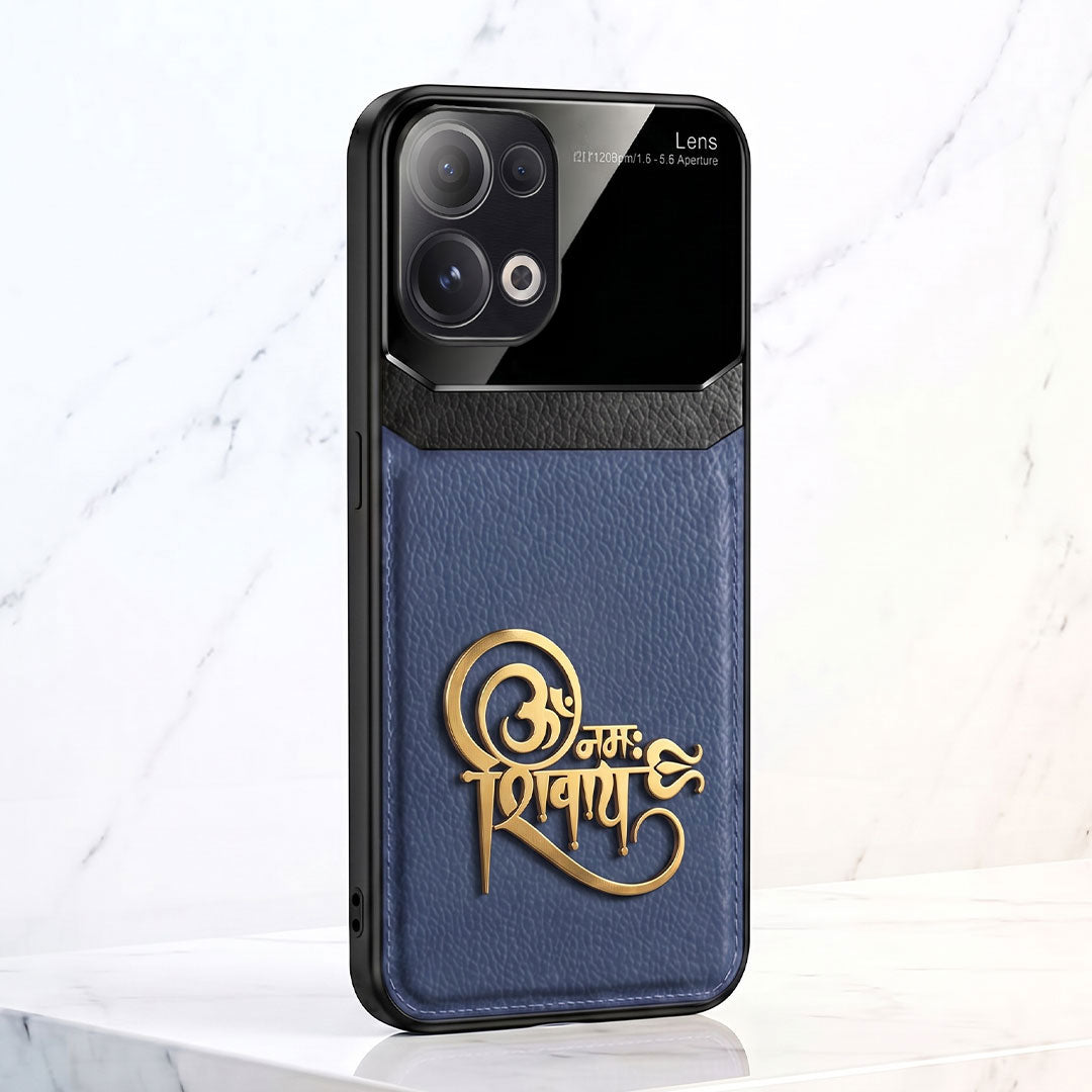 Oppo Reno13 5G Om Namah Shivay 3D Gold Metal Leather Back Case