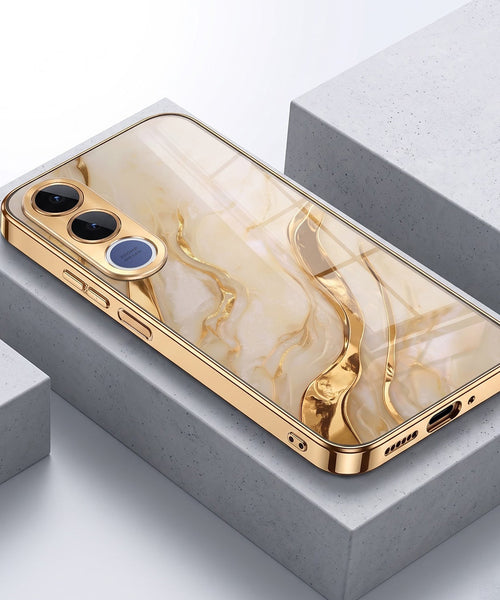 Vivo V70 FE 5G Marvel Texture Gold Electroplated Glass Phone Back Case