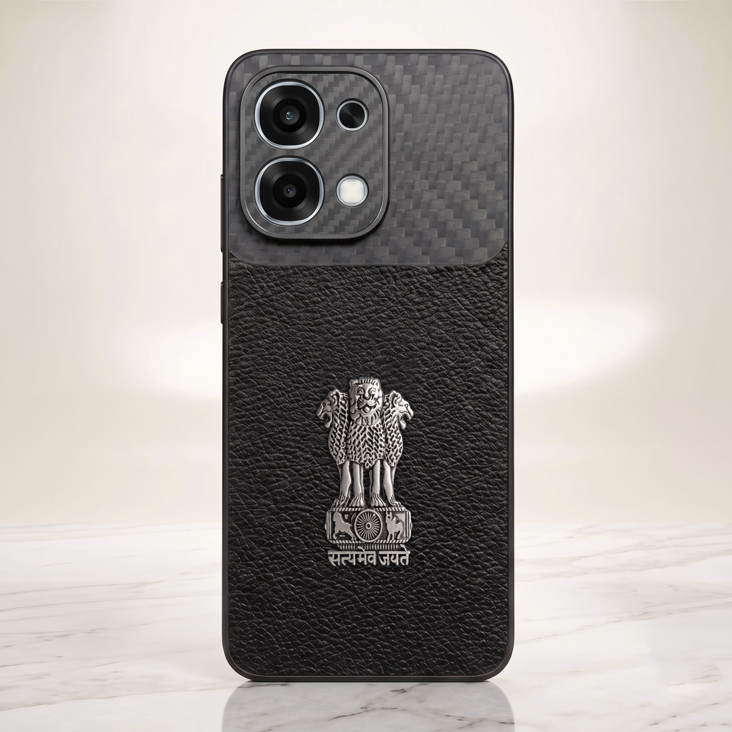 Oppo F31 5G Satyamev Jayate Carbon Fiber Leather Hybrid Phone Case
