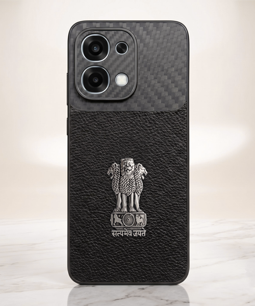 Oppo F31 5G Satyamev Jayate Carbon Fiber Leather Hybrid Phone Case