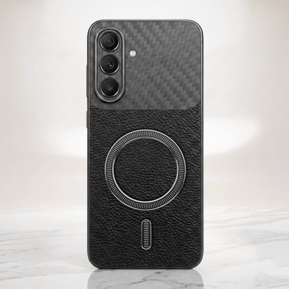 Samsung Galaxy A27 5G Carbon Fiber Leather Hybrid MagSafe Magnetic Case