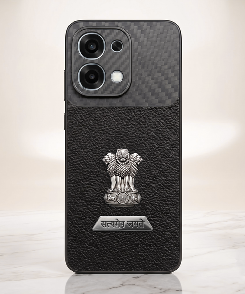 Oppo F31 5G Satyamev Jayate 2-in-1 Emblem Carbon Fiber Leather Phone Case