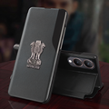 Vivo Y28 5G Metal Emblem Satyamev Jayate Half Window Leather Flip Case