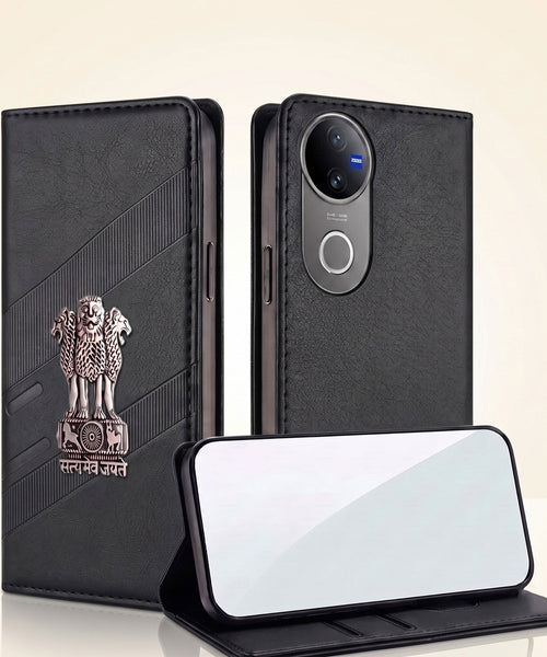 Vivo V50 5G Satyamev Jayate 3D Emblem Magnetic Flip Wallet Case