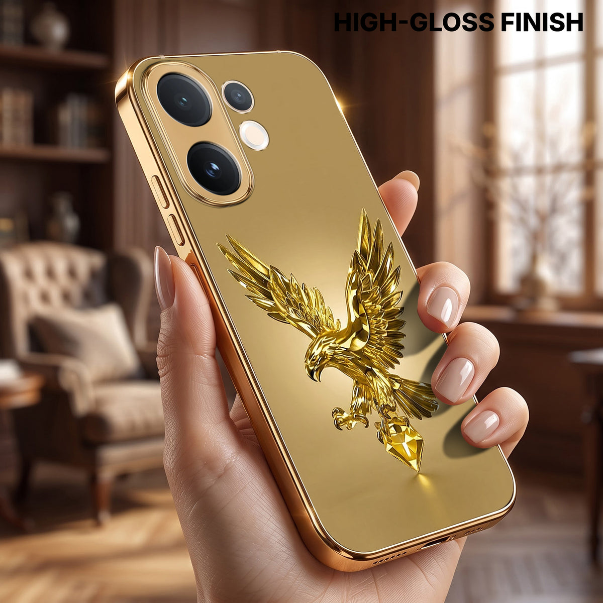 Vivo V60 5G Golden Eagle Gold Electroplated Glass Phone Back Case
