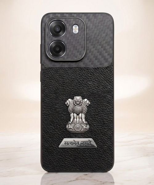 Oppo K14 5G Satyamev Jayate 2-in-1 Emblem Carbon Fiber Leather Phone Case