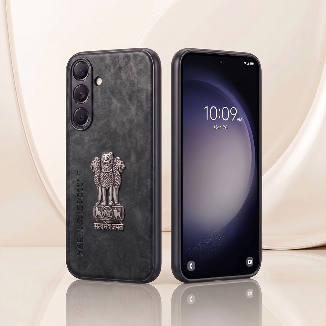 Samsung Galaxy A55 5G Metal Emblem Satyamev Jayate Comfortable Sheepskin Phone Case