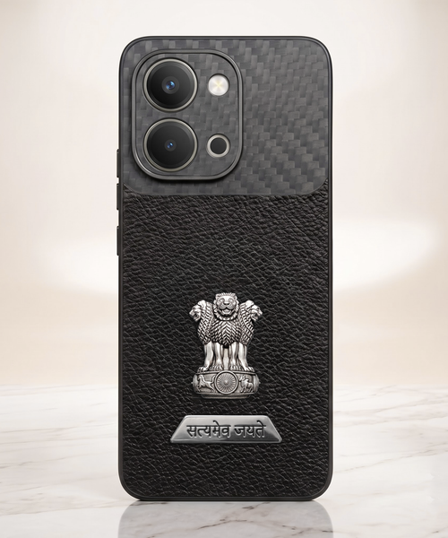 Vivo T5x 5G Satyamev Jayate 2-in-1 Emblem Carbon Fiber Leather Phone Case