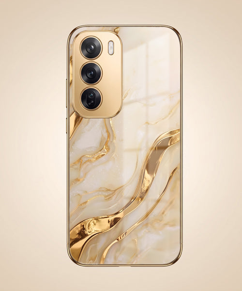 Oppo Reno 12 Pro 5G Marvel Texture Gold Electroplated Glass Phone Back Case