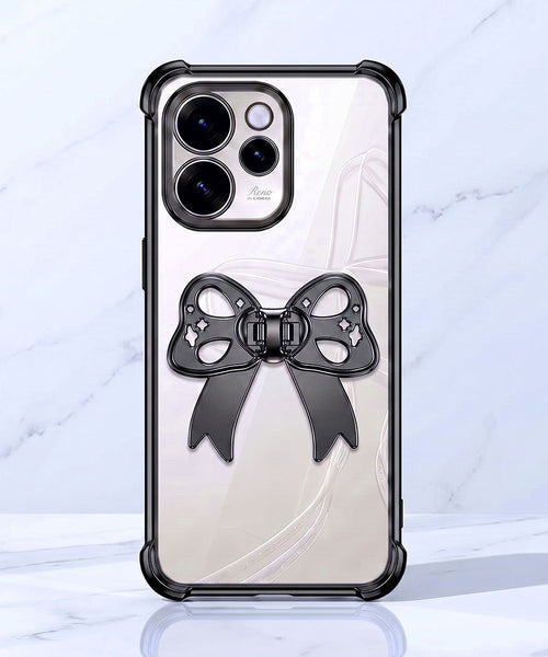 Oppo Reno 15 Pro Mini 5G Stylish Bow Knot Stand Transparent Shockproof Airbag Phone Case