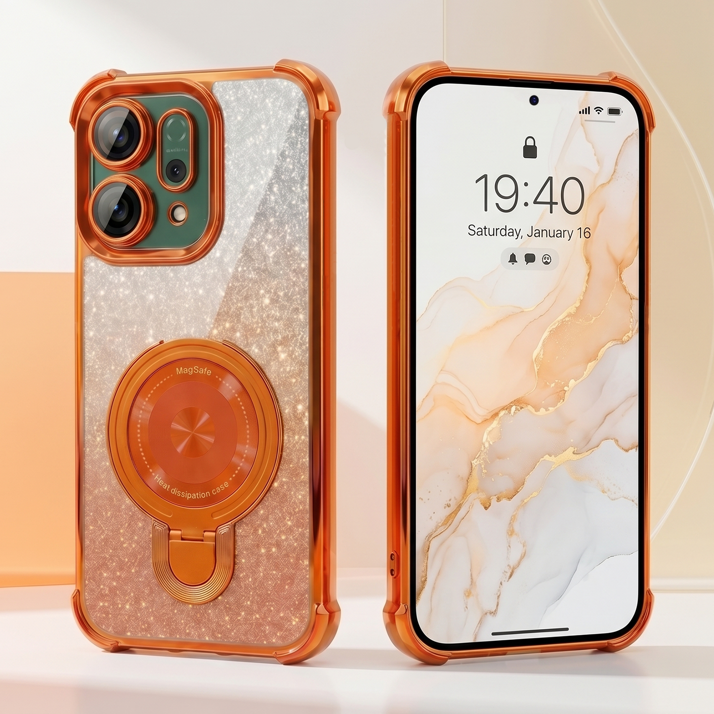 Oppo Reno 14 5G Invincible Bracket Ring Stand Shimmer Airbag Cosmic Orange Case