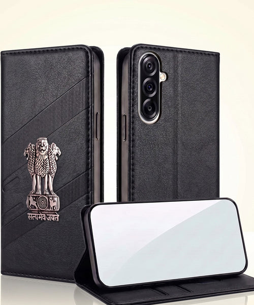 Samsung Galaxy A36 5G Satyamev Jayate 3D Emblem Magnetic Flip Wallet Case