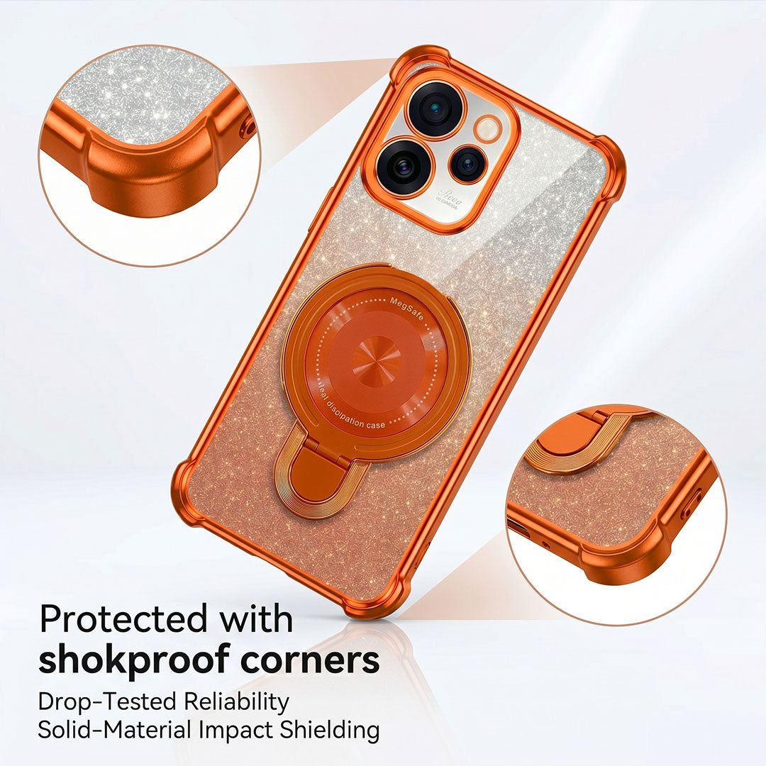 Oppo Reno 15 Pro Mini 5G Invincible Bracket Ring Stand Shimmer Airbag Cosmic Orange Case