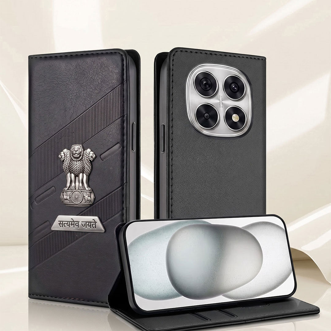 Oppo F29 Pro 5G Metal Satyamev Jayate 2-in-1 Emblem Magnetic Flip Wallet Case