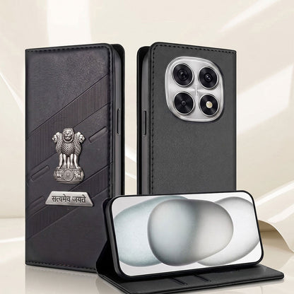 Oppo F29 Pro 5G Metal Satyamev Jayate 2-in-1 Emblem Magnetic Flip Wallet Case