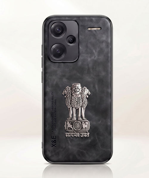 Redmi Note 13 Pro+ 5G Metal Emblem Satyamev Jayate Comfortable Sheepskin Phone Case