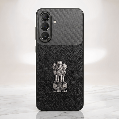 Samsung Galaxy A37 5G Satyamev Jayate Carbon Fiber Leather Hybrid Phone Case