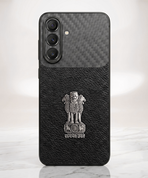 Samsung Galaxy A37 5G Satyamev Jayate Carbon Fiber Leather Hybrid Phone Case