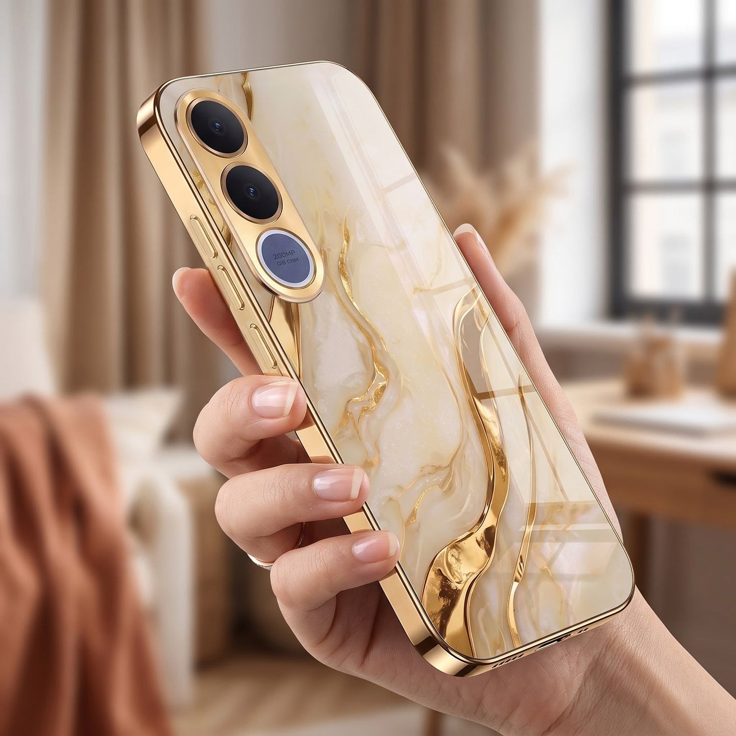 Vivo V70 FE 5G Marvel Texture Gold Electroplated Glass Phone Back Case