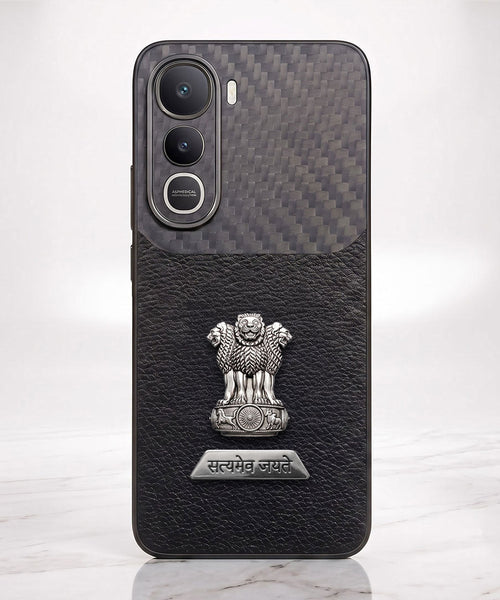 Vivo Y400 Pro 5G Satyamev Jayate 2-in-1 Emblem Carbon Fiber Leather Phone Case