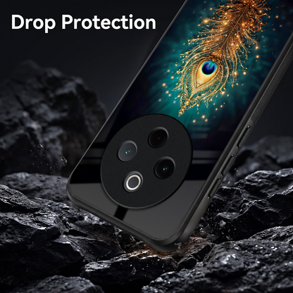 Vivo T4 5G Golden Peacock Feather Acrylic Glass Back Case