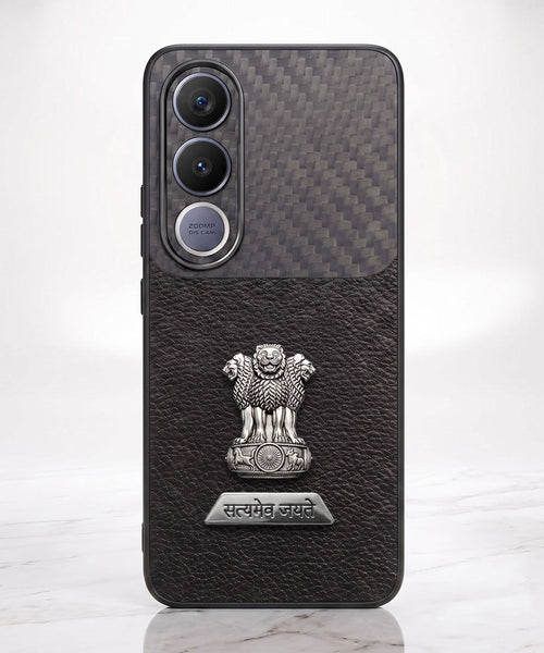 Vivo V70 FE 5G Satyamev Jayate 2-in-1 Emblem Carbon Fiber Leather Phone Case