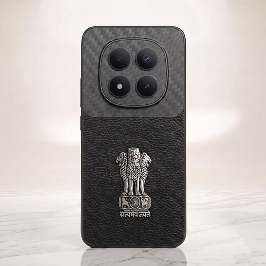 Redmi Note 15 Pro Plus 5G Satyamev Jayate Carbon Fiber Leather Hybrid Phone Case