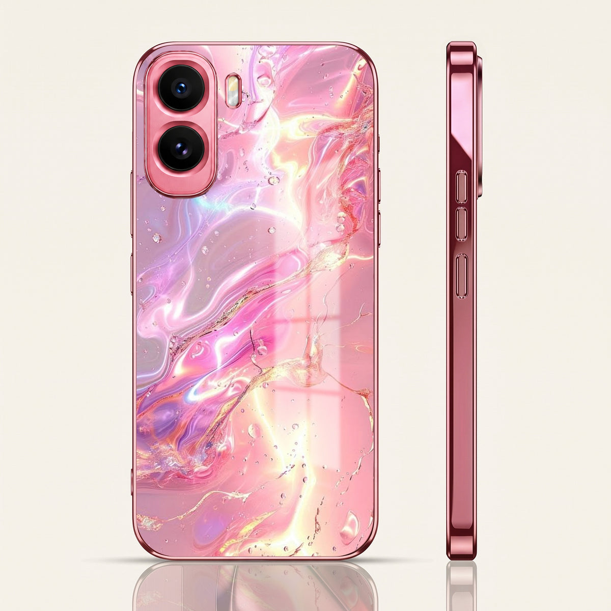 Vivo T5 Pro 5G Pearl Aurora Pink Electroplated Glass Phone Back Case