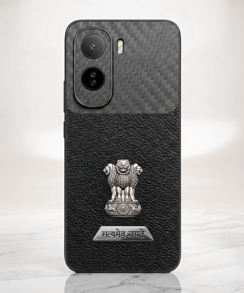 Vivo T5 Pro 5G Satyamev Jayate 2-in-1 Emblem Carbon Fiber Leather Phone Case