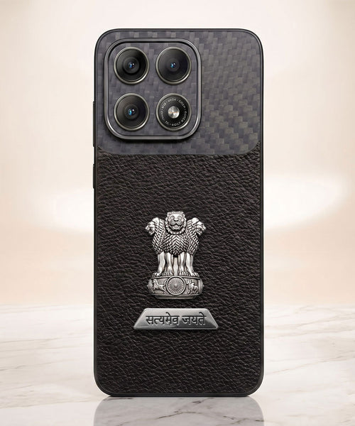Motorola Edge 70 Pro 5G Satyamev Jayate 2-in-1 Emblem Carbon Fiber Leather Phone Case