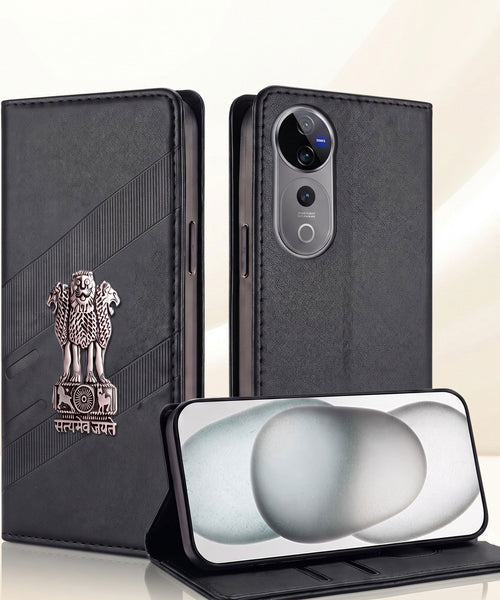 Vivo V40 Pro 5G Satyamev Jayate 3D Emblem Magnetic Flip Wallet Case