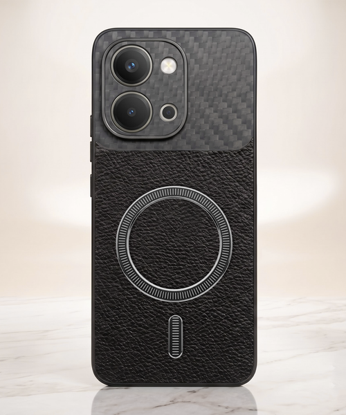 Vivo T5X 5G Carbon Fiber Leather Hybrid MagSafe Magnetic Case
