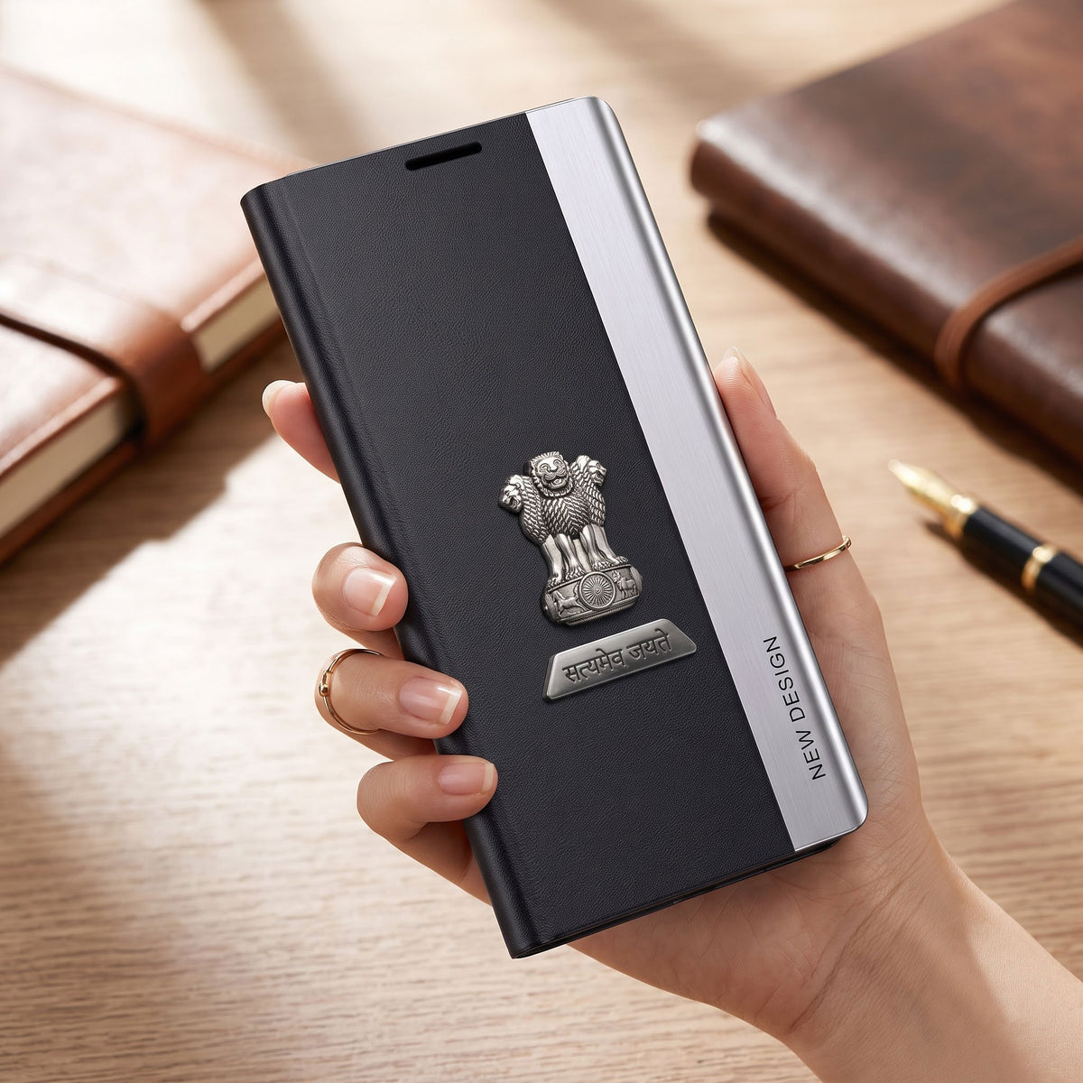 Motorola Edge 70 Fusion 5G Satyamev Jayate Metal Emblems Flip Leather Case