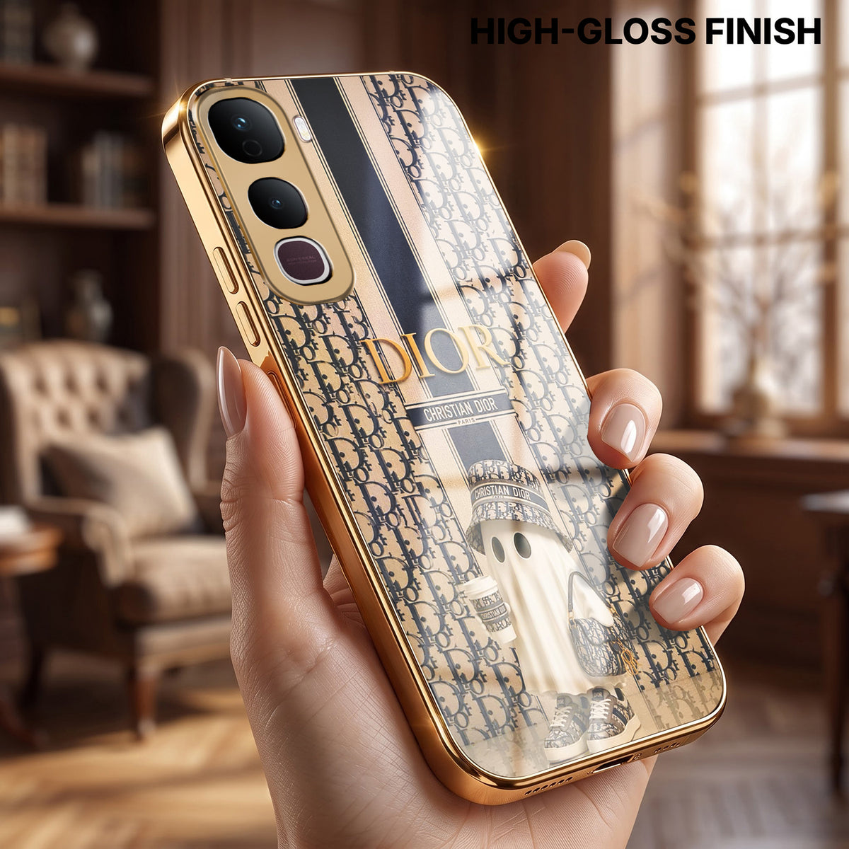 Vivo Y400 Pro 5G Luxury Dior Gold Electroplated Glass Phone Back Case